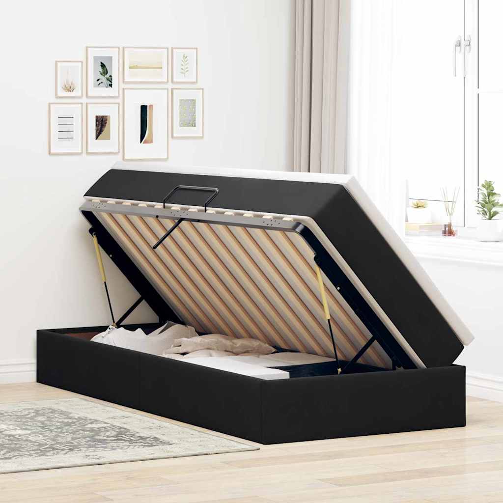 Opbergbed met matras met matras Zwart 90 x 200 cm Fluweel
