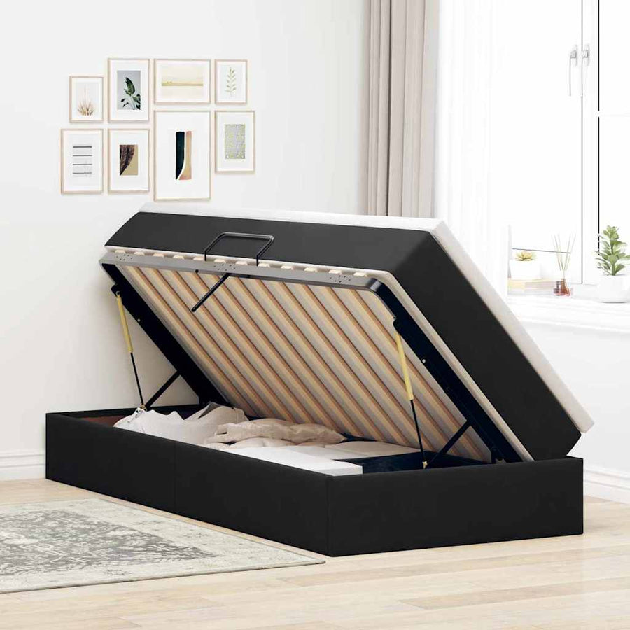 Opbergbed met matras met matras Zwart 90 x 200 cm Fluweel