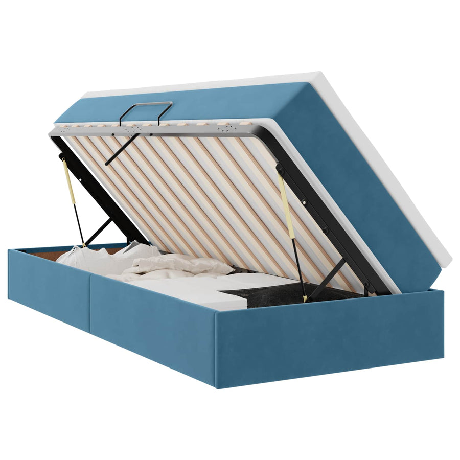 Opbergbed met matras met matras Donkerblauw 90 x 200 cm Fluweel