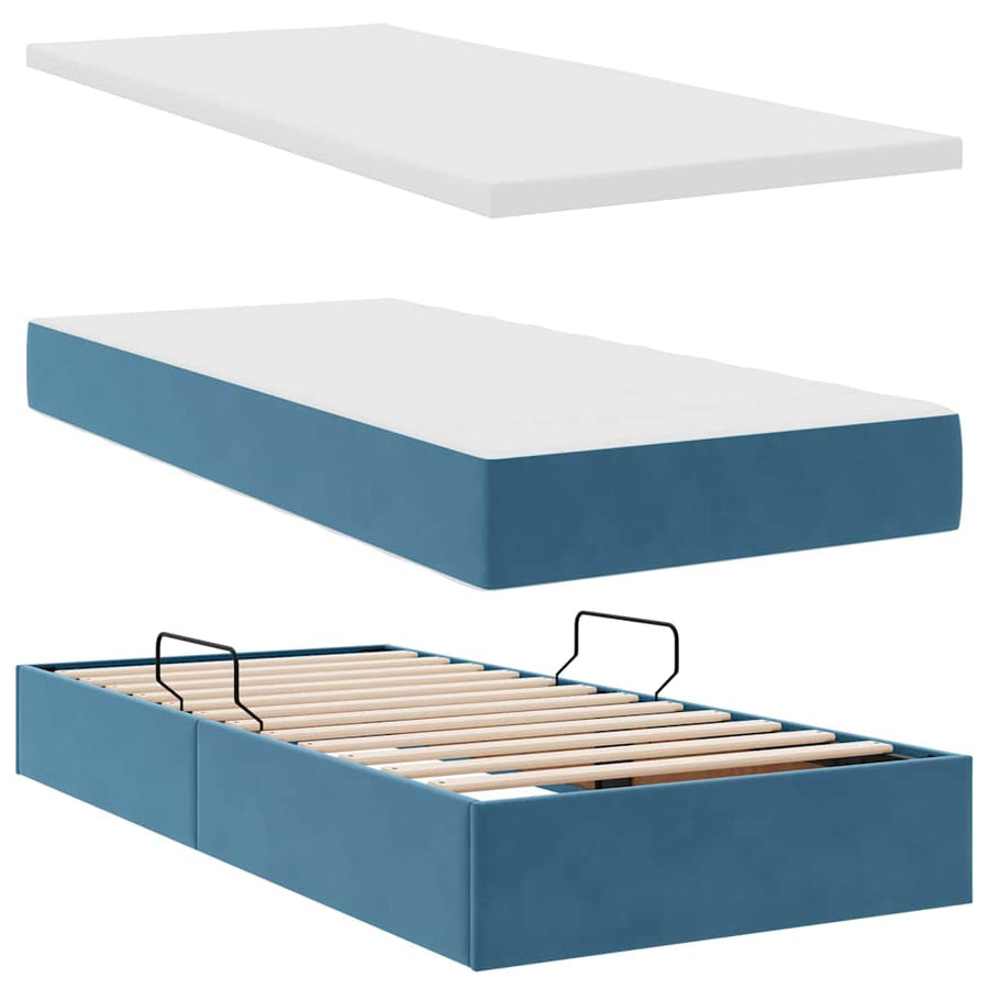 Opbergbed met matras met matras Donkerblauw 90 x 200 cm Fluweel