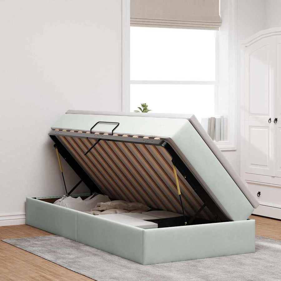 Opbergbed met matras met matras Lichtgrijs 100 x 200 cm Fluweel