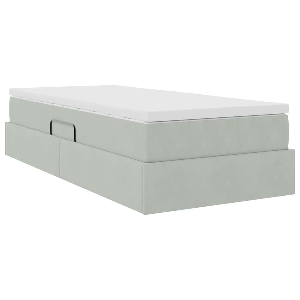 Opbergbed met matras met matras Lichtgrijs 100 x 200 cm Fluweel