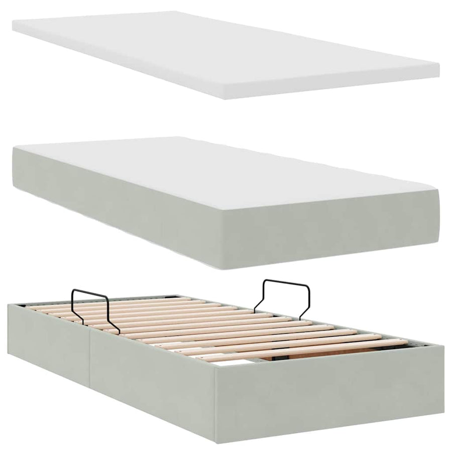 Opbergbed met matras met matras Lichtgrijs 100 x 200 cm Fluweel