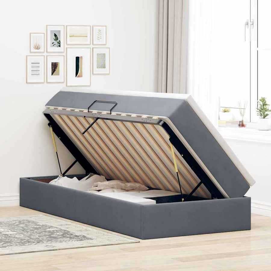 Opbergbed met matras Donkergrijs 100 x 200 cm Fluweel