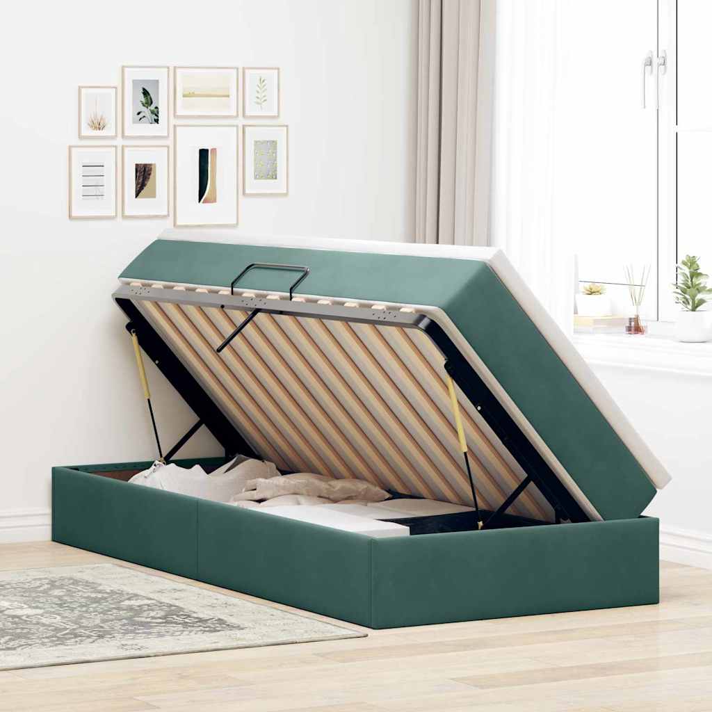 Opbergbed met matras Donkergroen 100 x 200 cm Fluweel