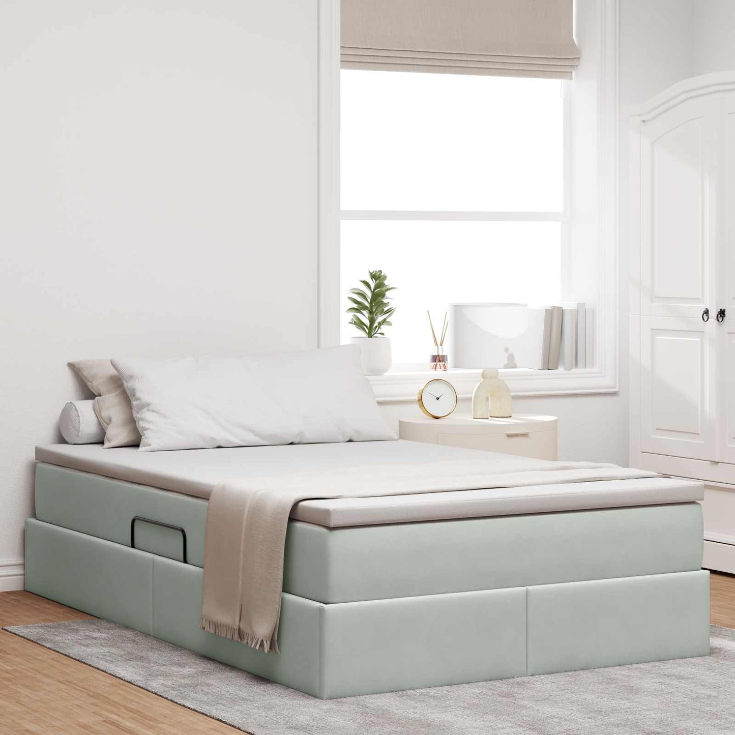 Opbergbed met matras met matras Lichtgrijs 120 x 190 cm Fluweel