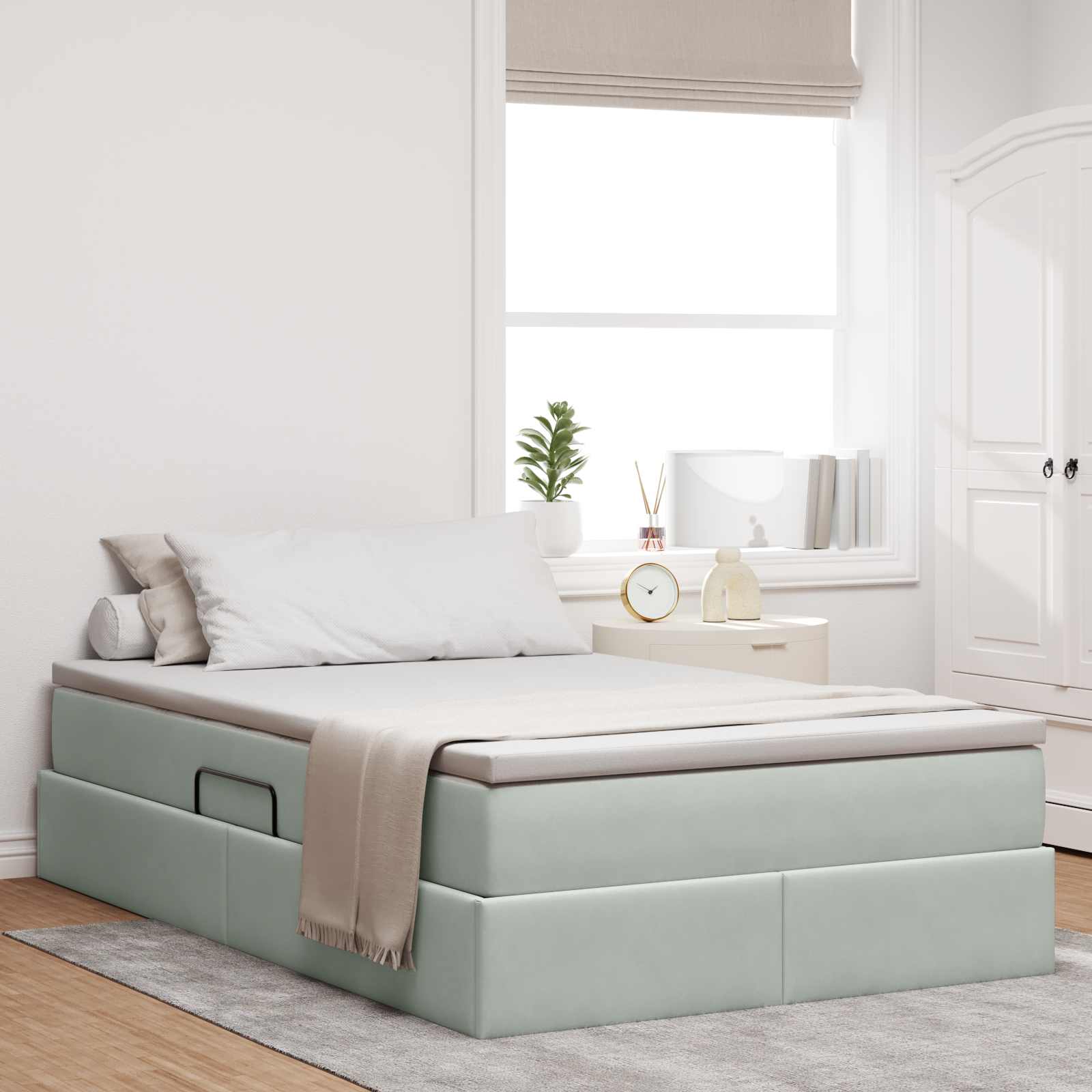 Opbergbed met matras met matras Lichtgrijs 120 x 190 cm Fluweel