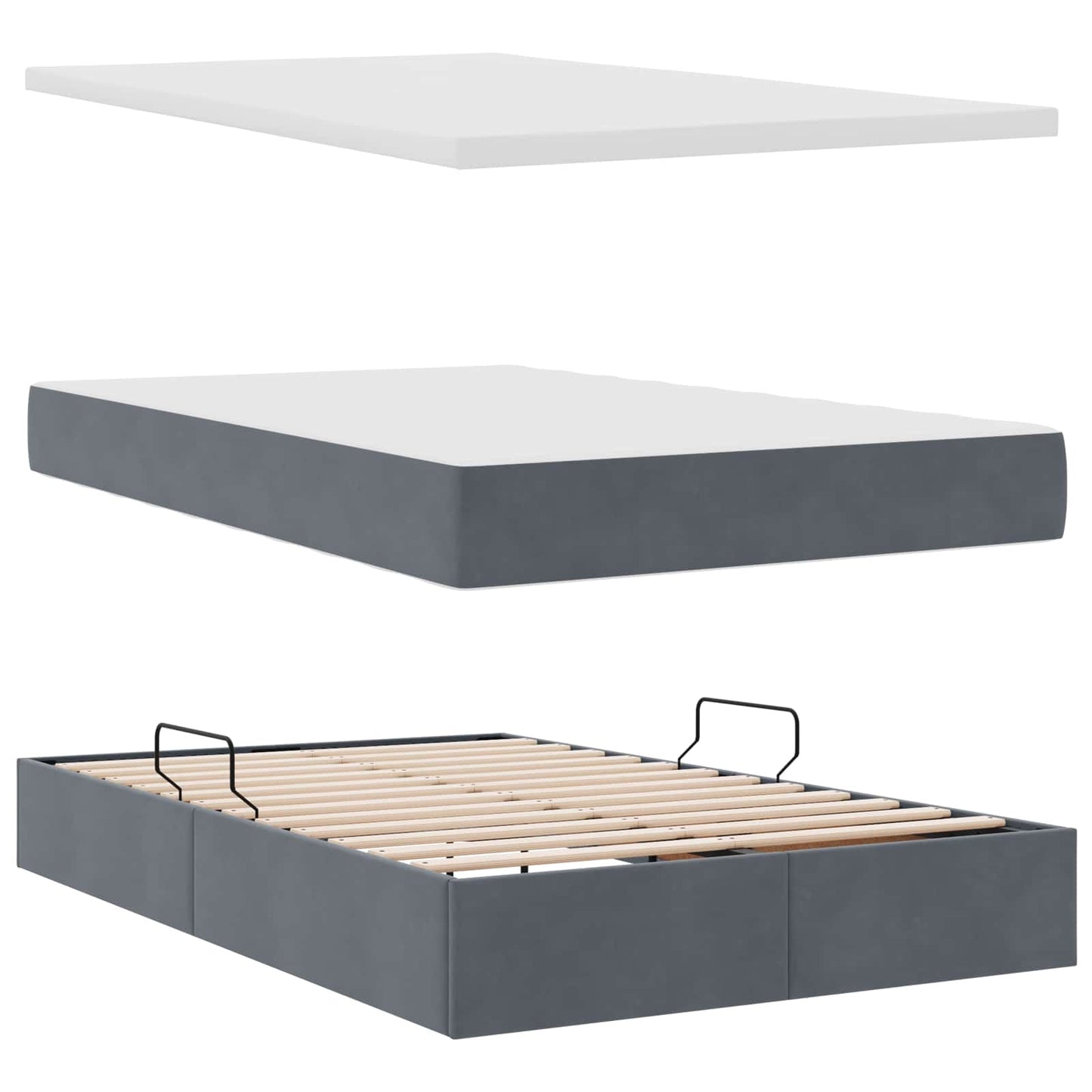 Opbergbed met matras Donkergrijs 120 x 190 cm Fluweel
