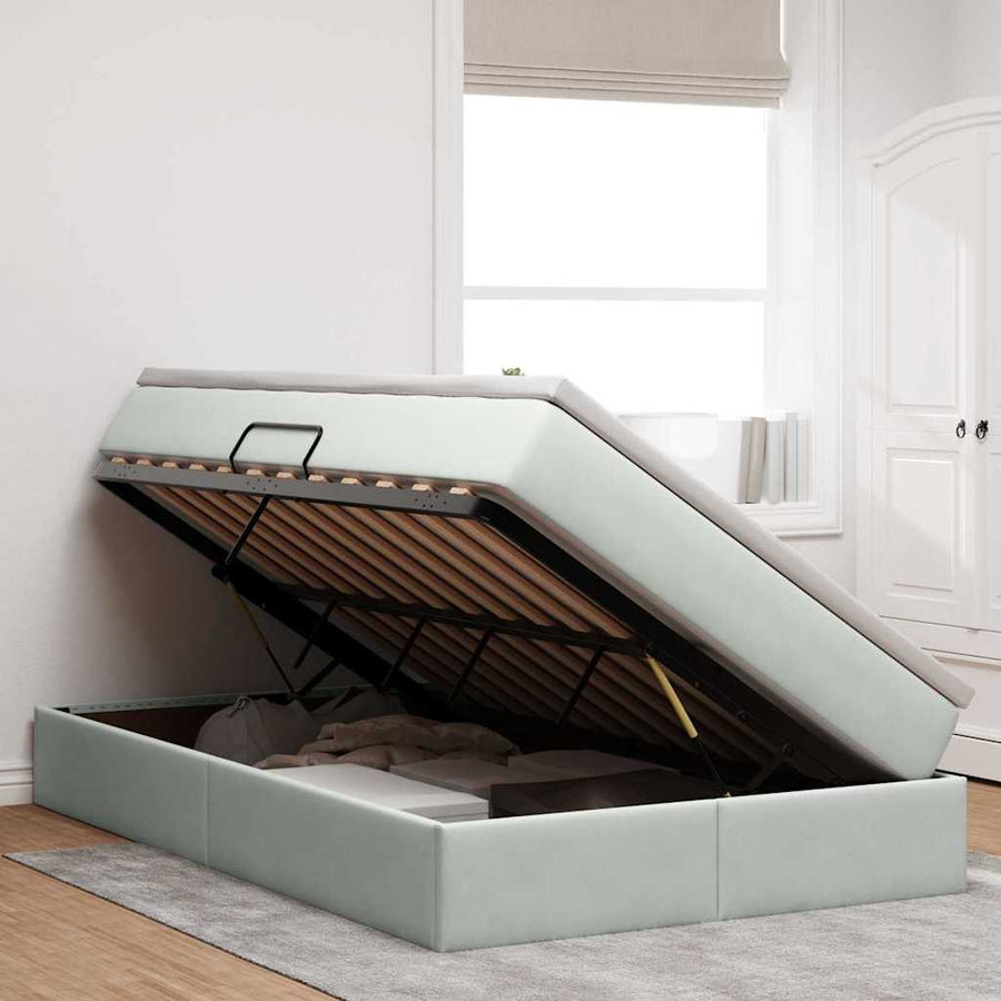 Opbergbed met matras met matras Lichtgrijs 120 x 200 cm Fluweel