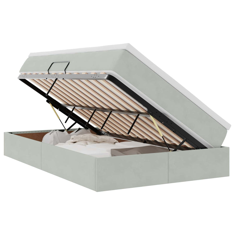 Opbergbed met matras met matras Lichtgrijs 120 x 200 cm Fluweel