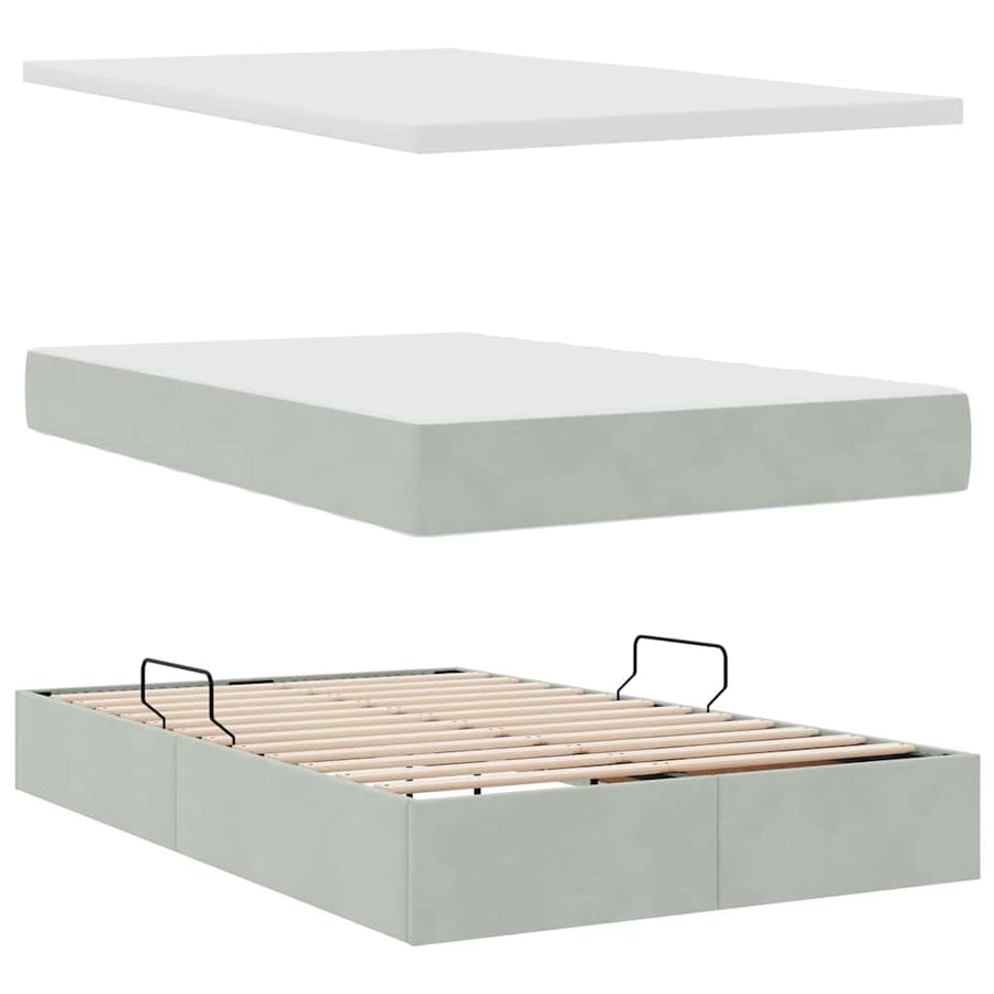 Opbergbed met matras met matras Lichtgrijs 120 x 200 cm Fluweel