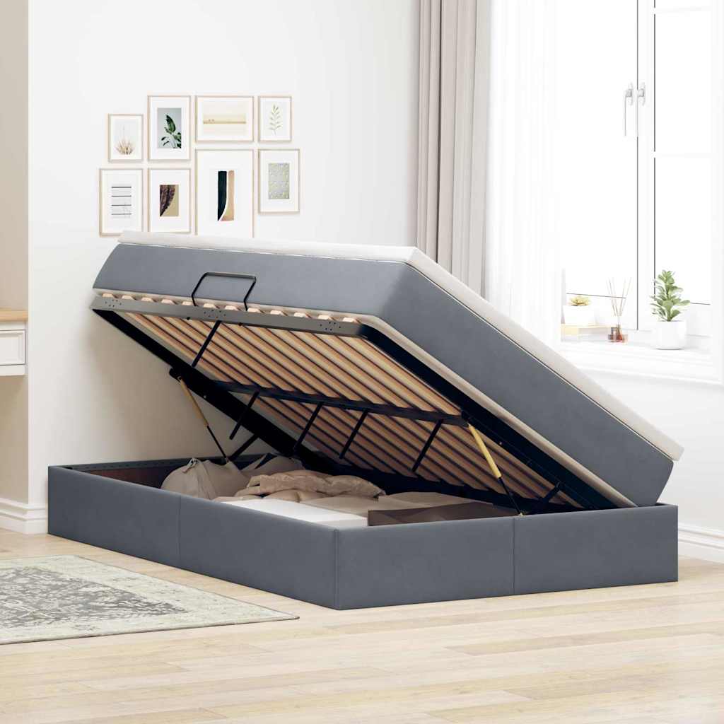 Opbergbed met matras Donkergrijs 120 x 200 cm Fluweel