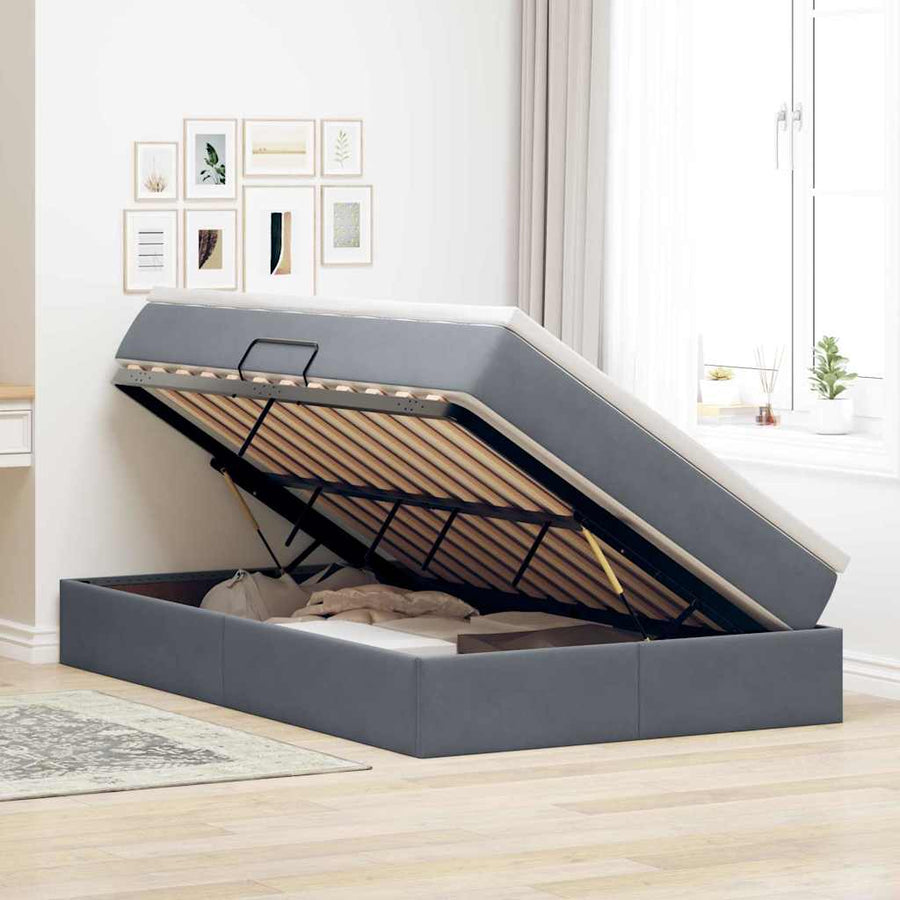 Opbergbed met matras Donkergrijs 120 x 200 cm Fluweel