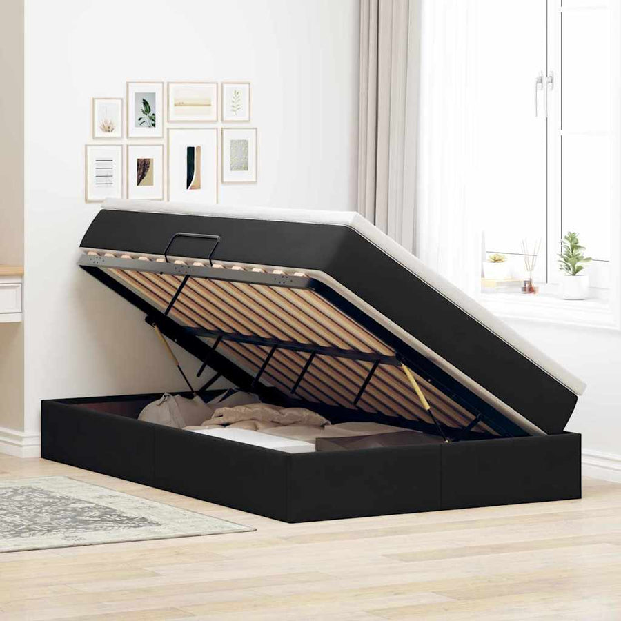 Opbergbed met matras met matras Zwart 120 x 200 cm Fluweel