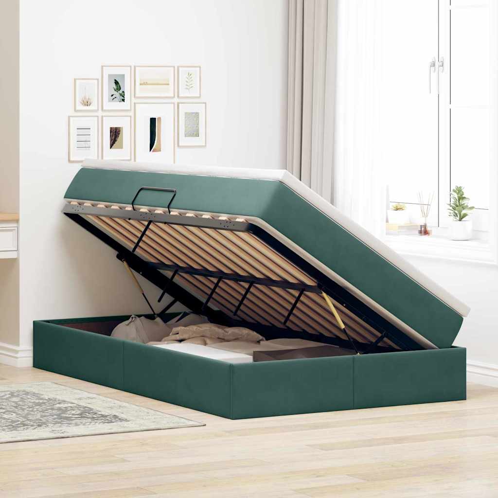 Opbergbed met matras Donkergroen 120 x 200 cm Fluweel