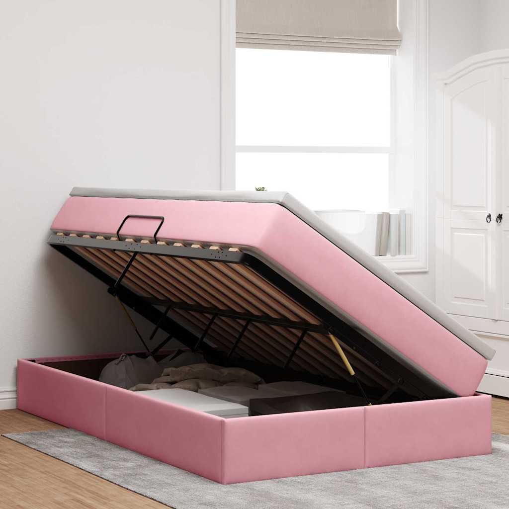 Opbergbed met matras met matras Roze 120 x 200 cm Fluweel