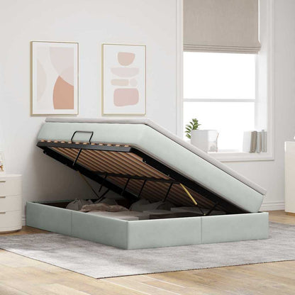 Opbergbed met matras met matras Lichtgrijs 140 x 190 cm Fluweel