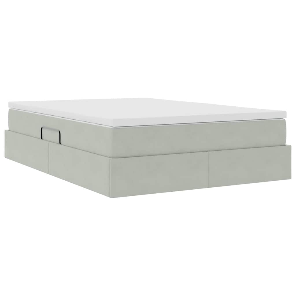 Opbergbed met matras met matras Lichtgrijs 140 x 190 cm Fluweel
