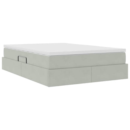 Opbergbed met matras met matras Lichtgrijs 140 x 190 cm Fluweel
