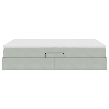 Opbergbed met matras met matras Lichtgrijs 140 x 190 cm Fluweel