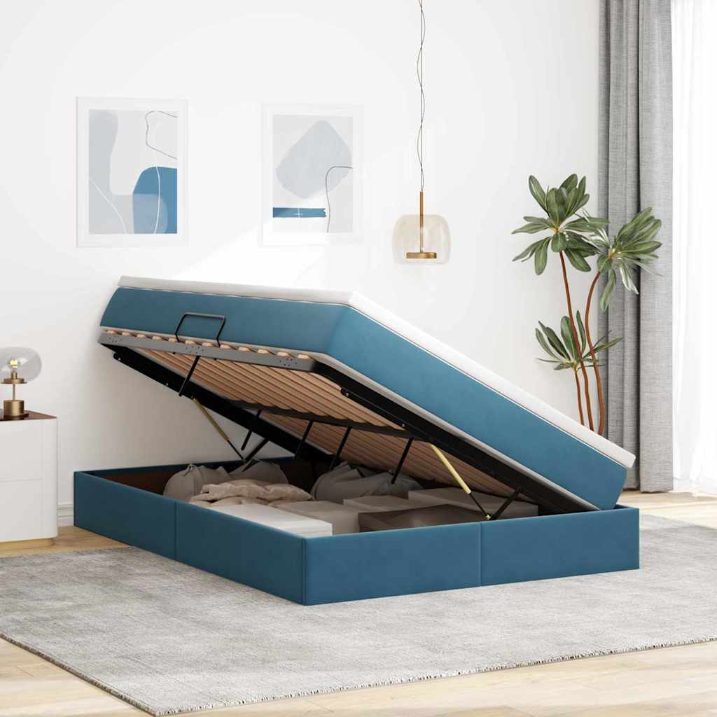 Opbergbed met matras Donkerblauw 140 x 190 cm Fluweel