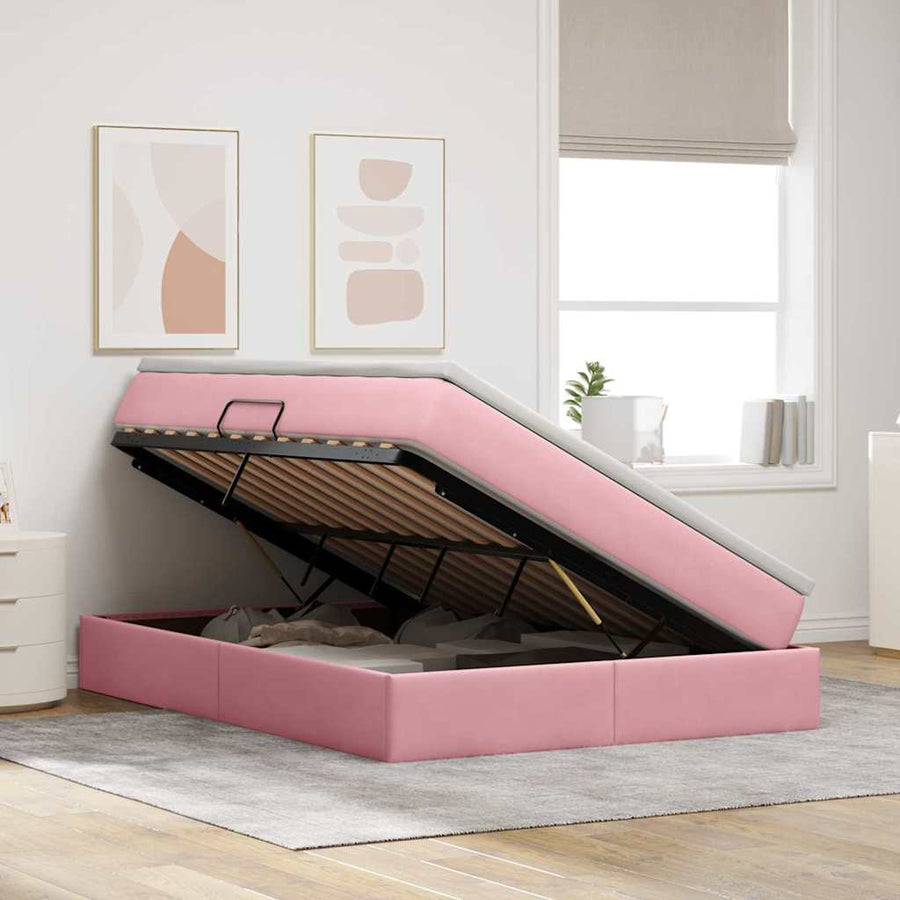 Opbergbed met matras met matras Roze 140 x 190 cm Fluweel