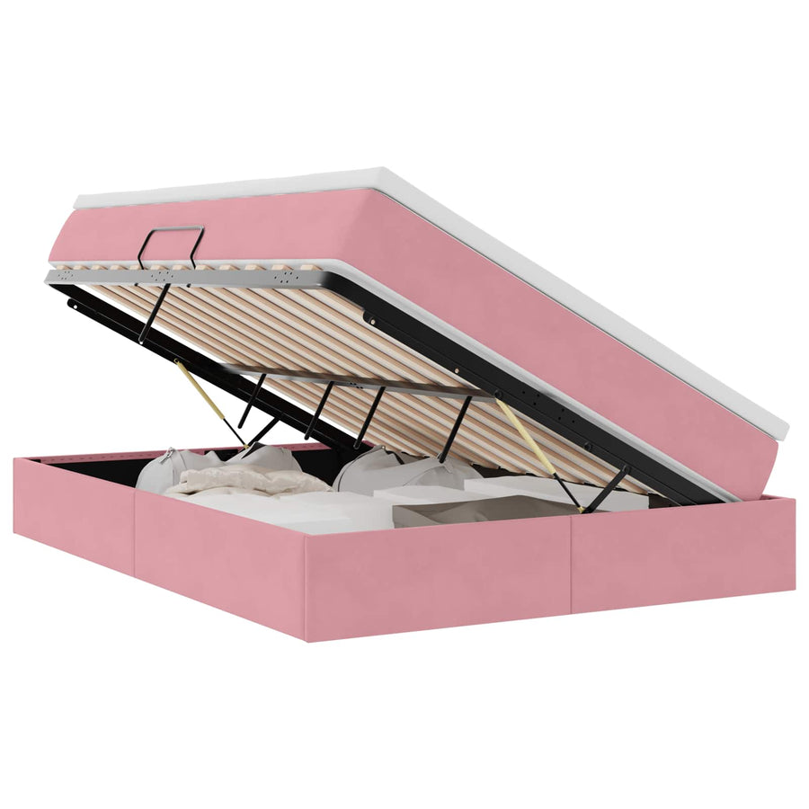 Opbergbed met matras met matras Roze 140 x 190 cm Fluweel