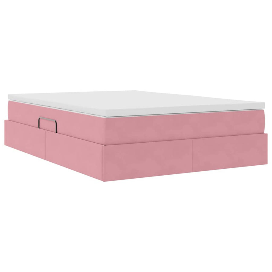 Opbergbed met matras met matras Roze 140 x 190 cm Fluweel