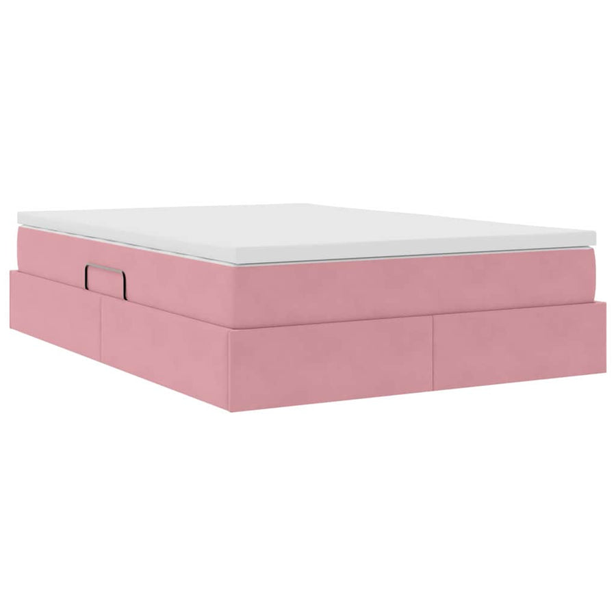 Opbergbed met matras met matras Roze 140 x 190 cm Fluweel
