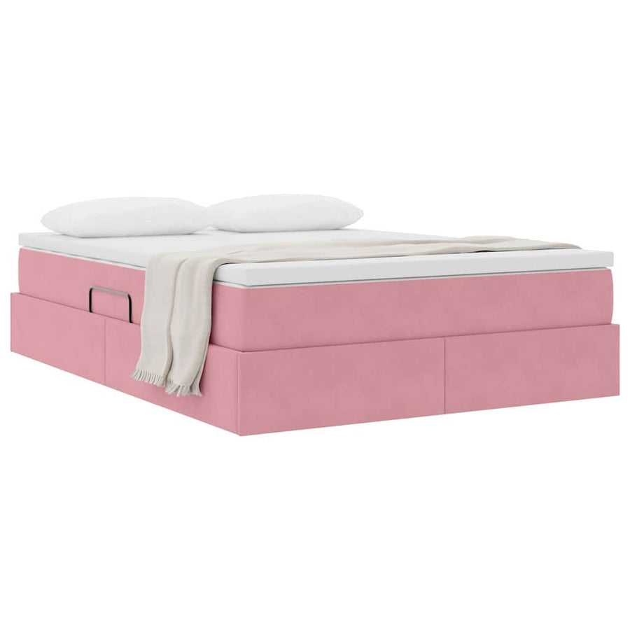 Opbergbed met matras met matras Roze 140 x 190 cm Fluweel