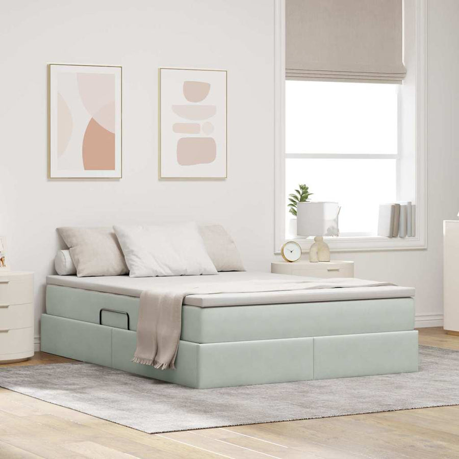 Opbergbed met matras met matras Lichtgrijs 140 x 200 cm Fluweel
