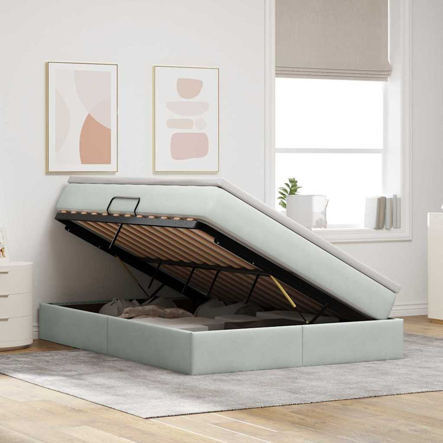 Opbergbed met matras met matras Lichtgrijs 140 x 200 cm Fluweel