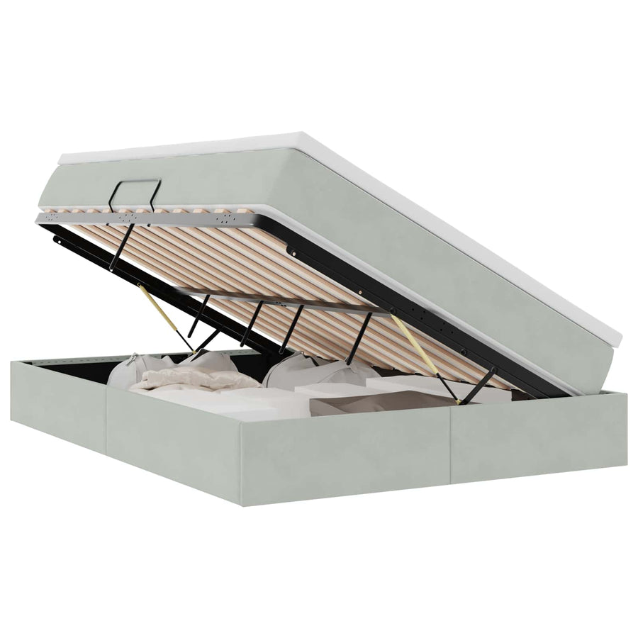 Opbergbed met matras met matras Lichtgrijs 140 x 200 cm Fluweel