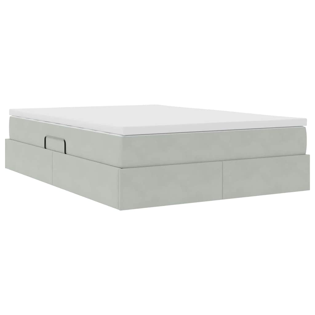 Opbergbed met matras met matras Lichtgrijs 140 x 200 cm Fluweel