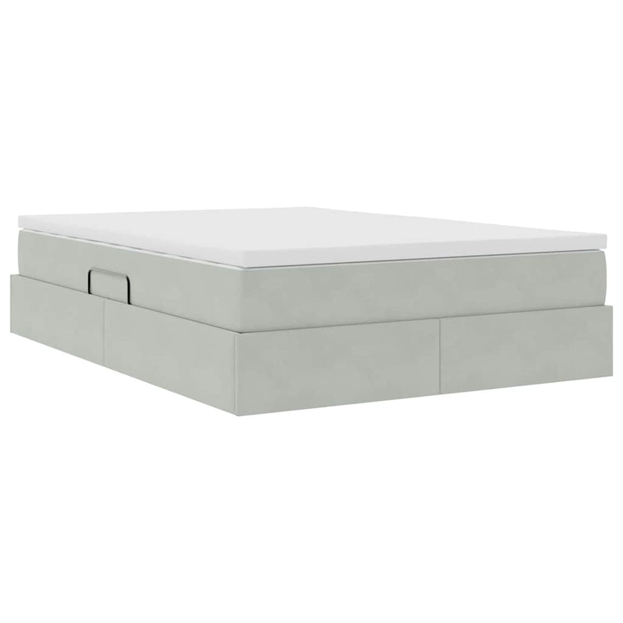 Opbergbed met matras met matras Lichtgrijs 140 x 200 cm Fluweel