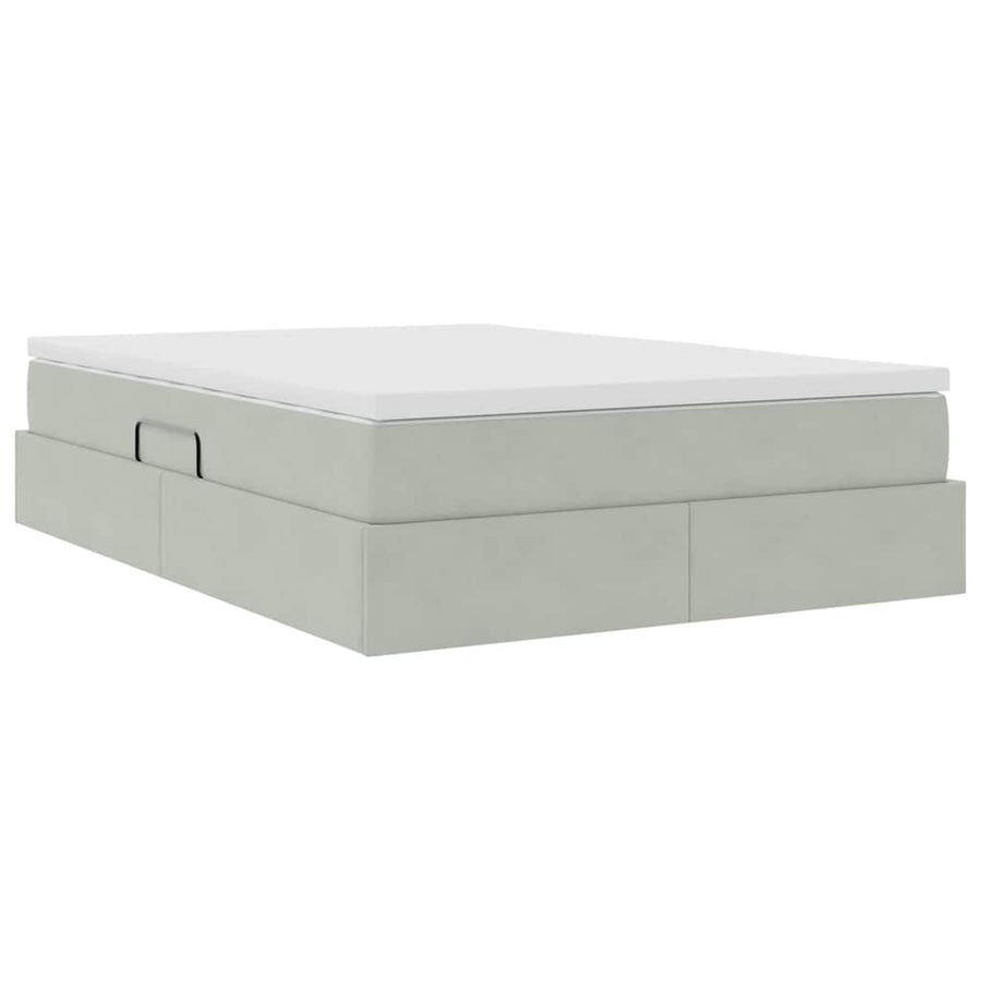 Opbergbed met matras met matras Lichtgrijs 140 x 200 cm Fluweel