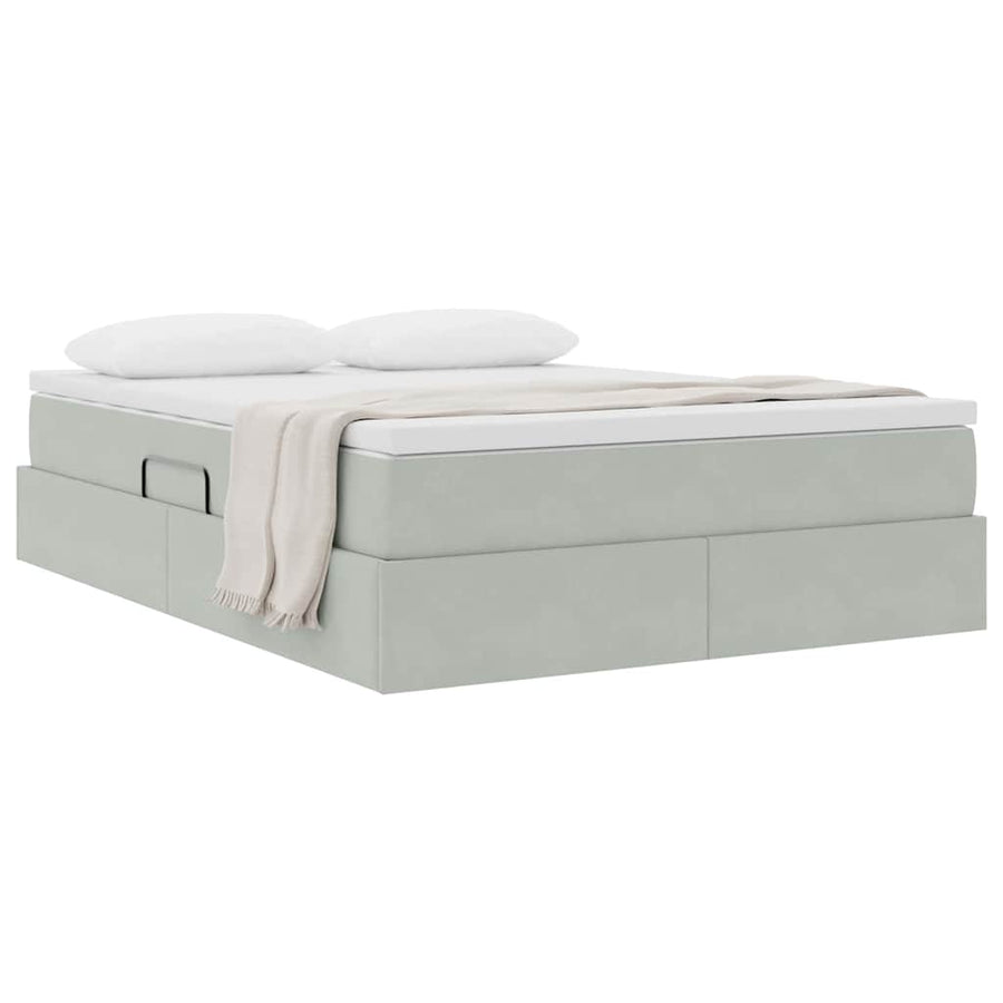 Opbergbed met matras met matras Lichtgrijs 140 x 200 cm Fluweel