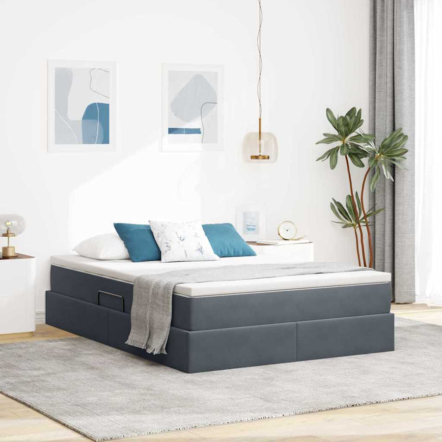 Opbergbed met matras Donkergrijs 140 x 200 cm Fluweel