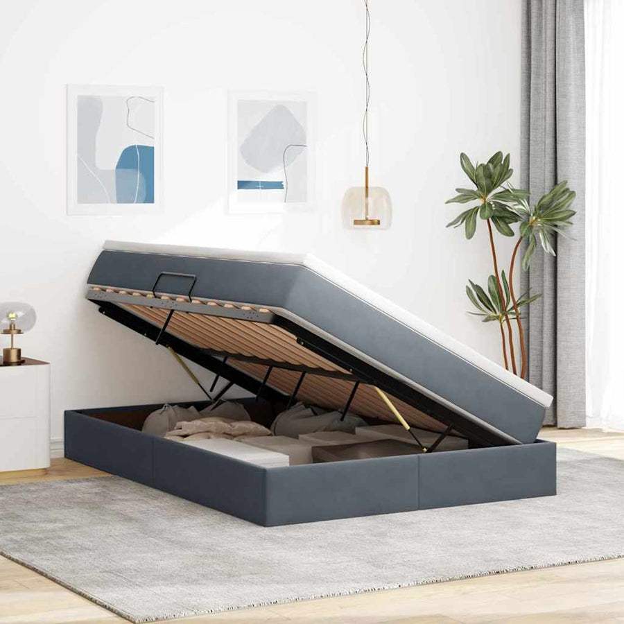 Opbergbed met matras Donkergrijs 140 x 200 cm Fluweel