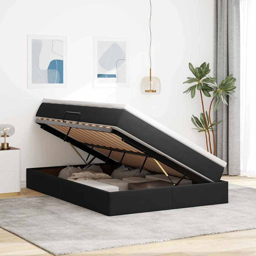 Opbergbed met matras met matras Zwart 140 x 200 cm Fluweel