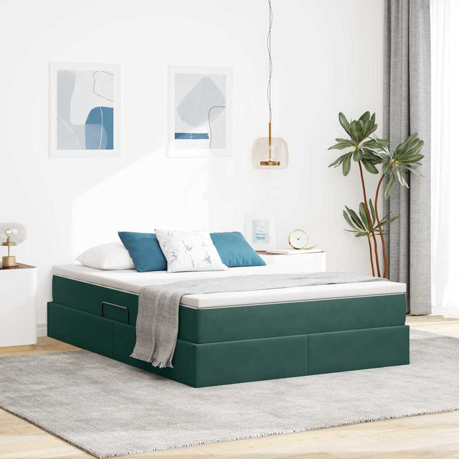 Opbergbed met matras Donkergroen 140 x 200 cm Fluweel