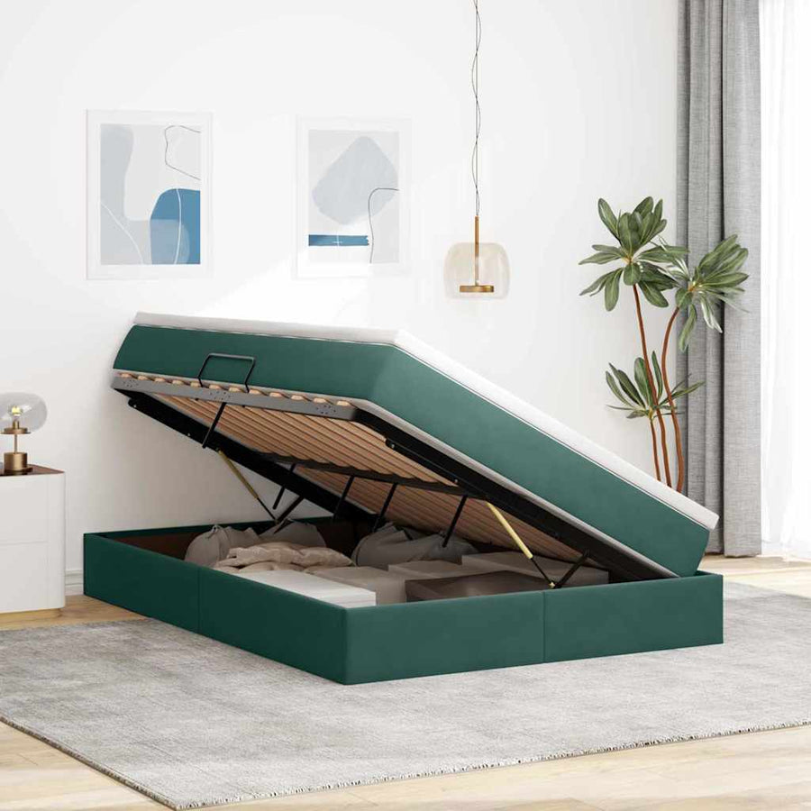 Opbergbed met matras Donkergroen 140 x 200 cm Fluweel
