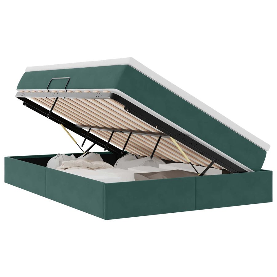 Opbergbed met matras Donkergroen 140 x 200 cm Fluweel