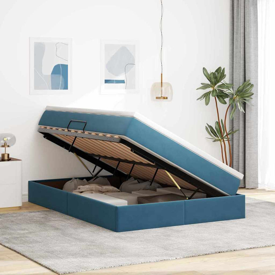 Opbergbed met matras Donkerblauw 140 x 200 cm Fluweel