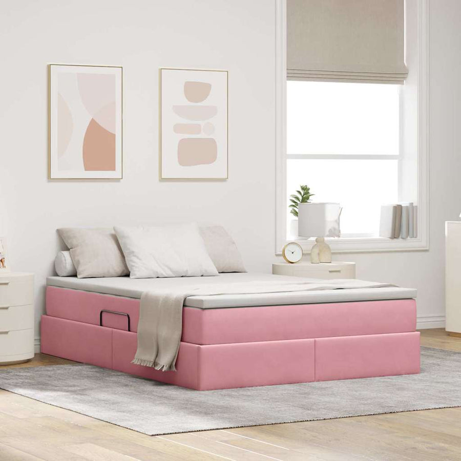 Opbergbed met matras met matras Roze 140 x 200 cm Fluweel