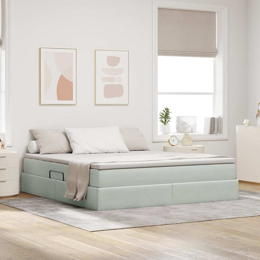 Opbergbed met matras met matras Lichtgrijs 160 x 200 cm Fluweel