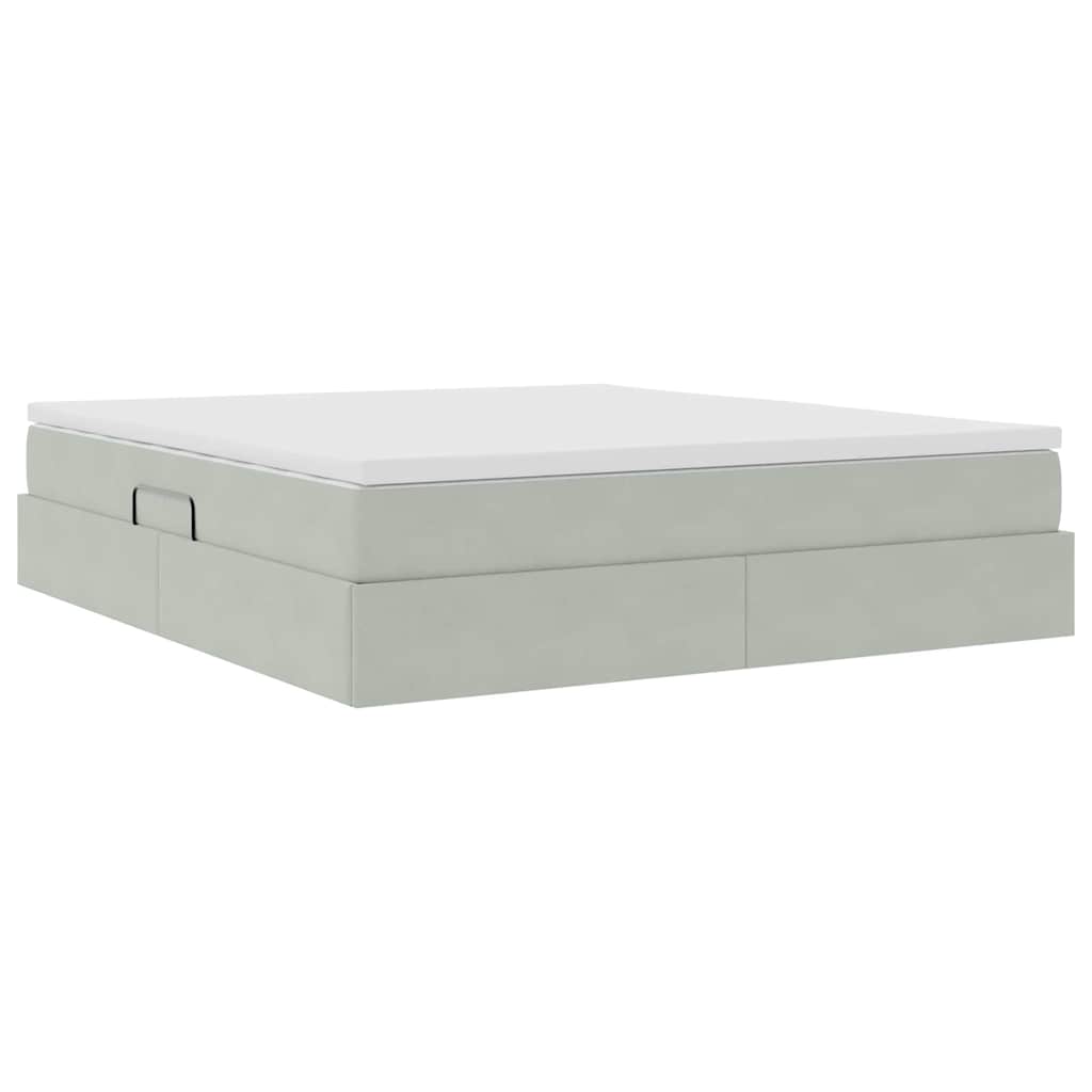 Opbergbed met matras met matras Lichtgrijs 160 x 200 cm Fluweel