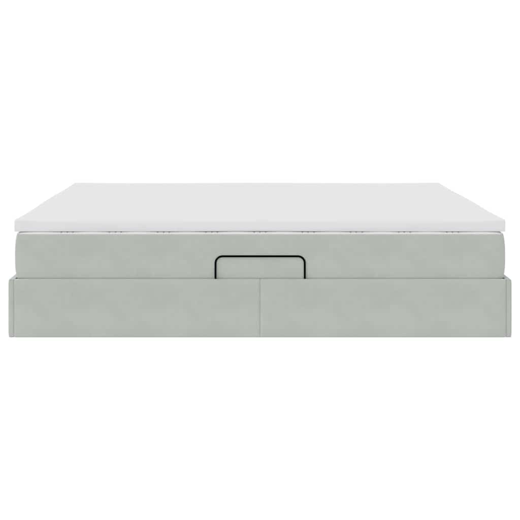 Opbergbed met matras met matras Lichtgrijs 160 x 200 cm Fluweel