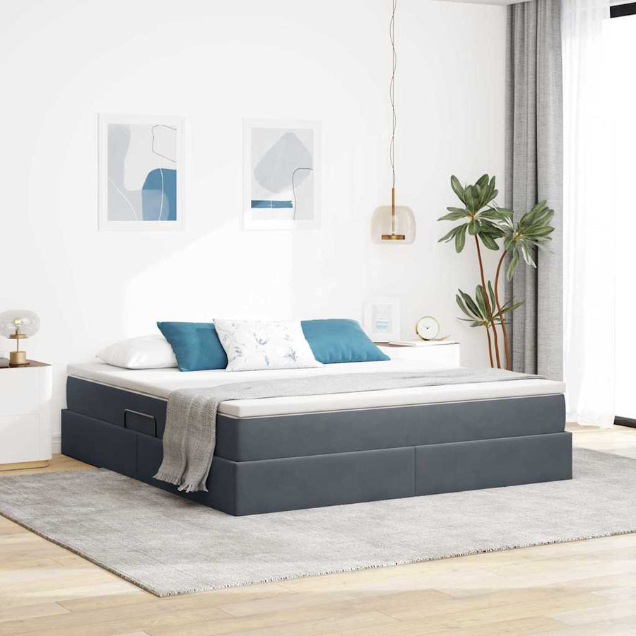 Opbergbed met matras Donkergrijs 160 x 200 cm Fluweel