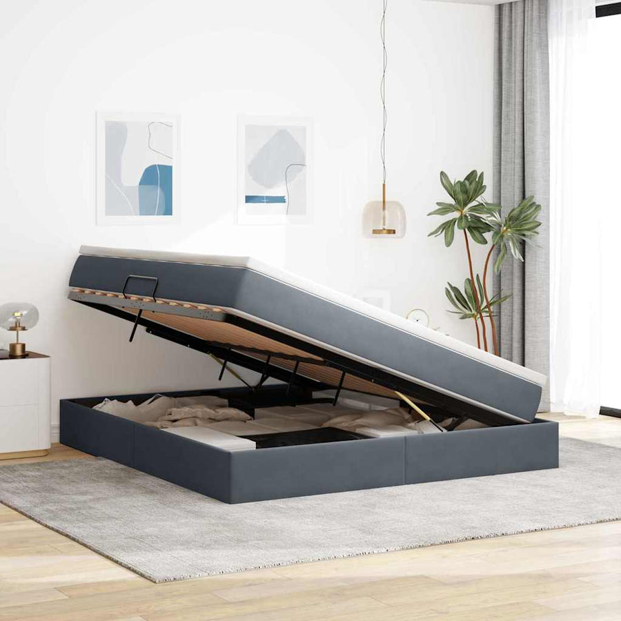 Opbergbed met matras Donkergrijs 160 x 200 cm Fluweel